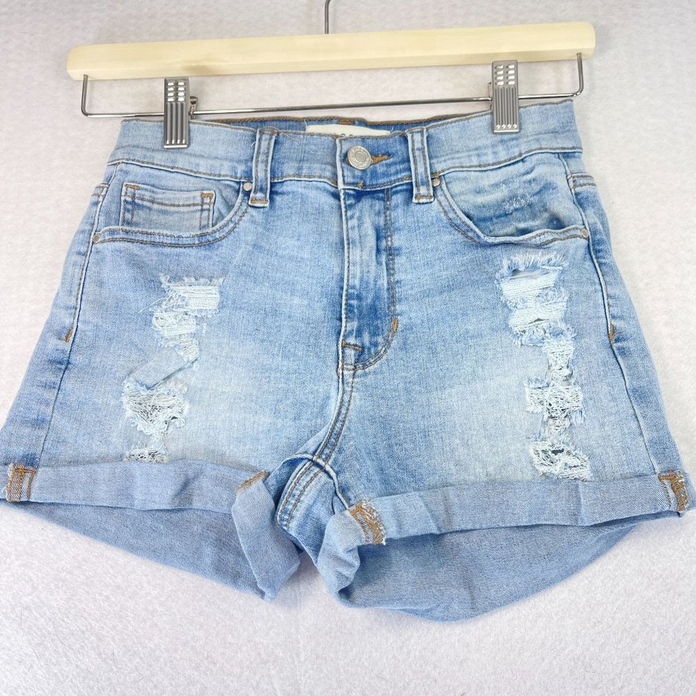 PACSUN Womens 0 Blue Light Wash Stretch Denim The Shortie Distressed Shorts